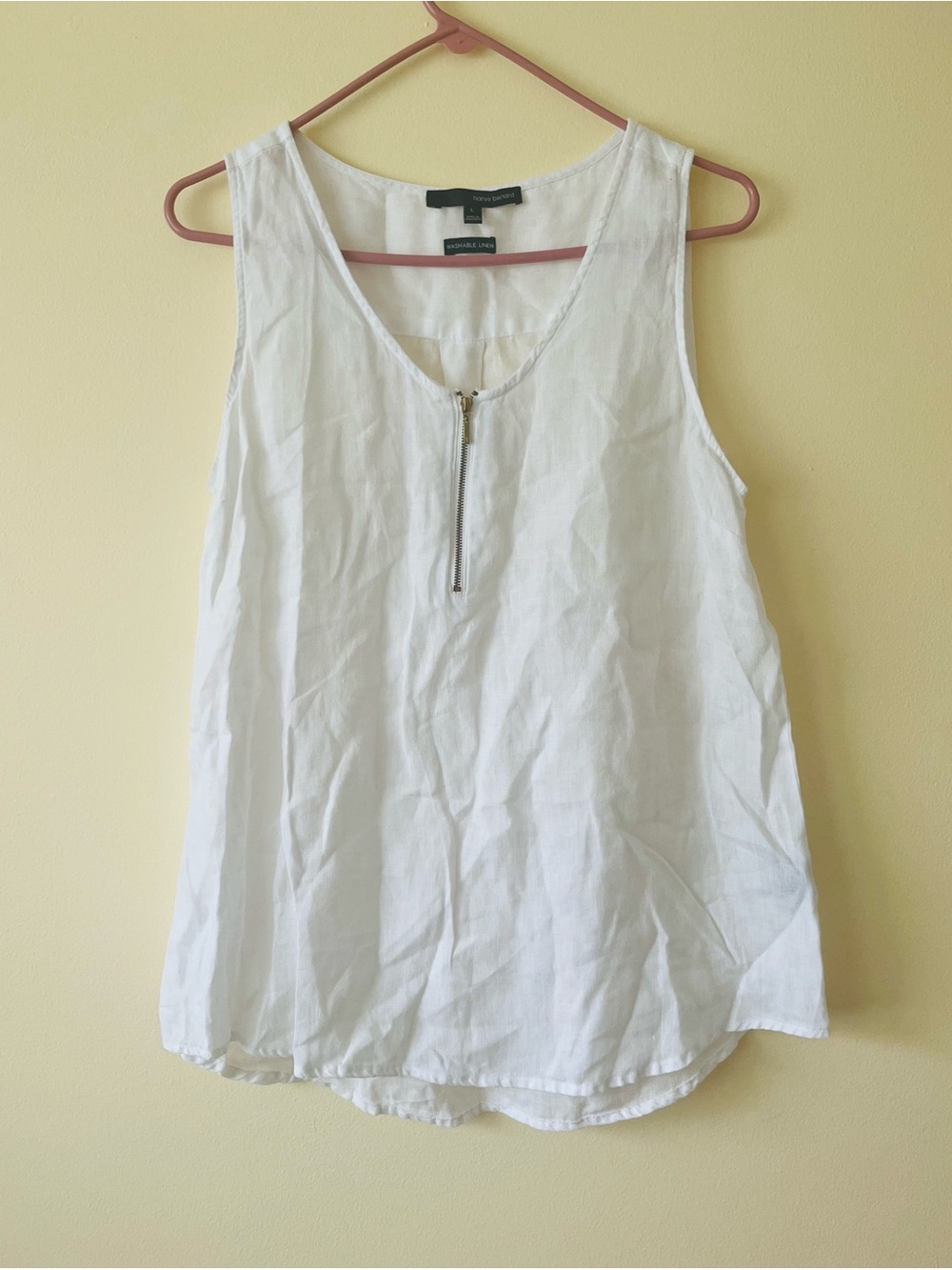 Harve Benard white sleeveless linen blouse with a front zipper large
